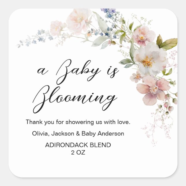 Wildblumen Baby in Bloom Elegante Moderne Quadratischer Aufkleber (Vorderseite)