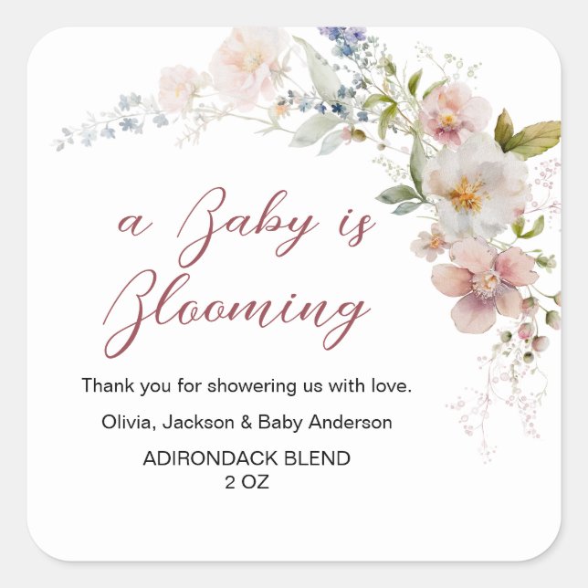 Wildblumen Baby in Bloom Elegante Moderne Quadratischer Aufkleber (Vorderseite)