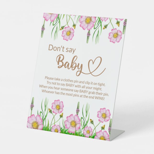 Wildblumen Baby in blühendem Babyduschenspiel Sockelschild (Vorderseite)