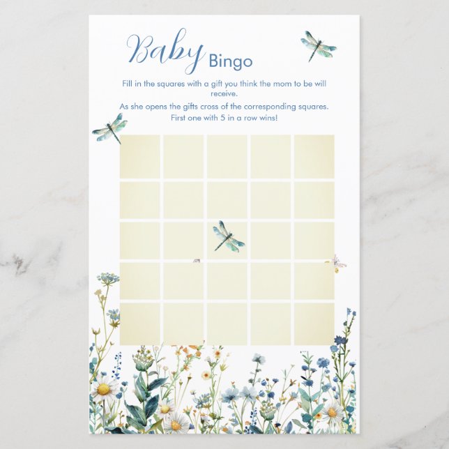 Wildblumen Baby in blühender Babydusche Bingo-Spie (Vorderseite)