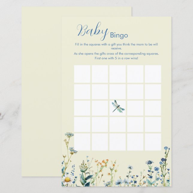 Wildblumen Baby in blühender Babydusche Bingo-Spie (Vorne/Hinten)