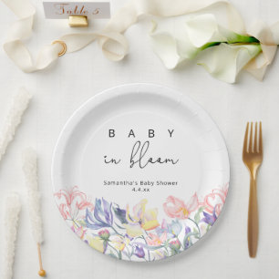 Wildblumen - Baby in blühender Babydusche Pappteller