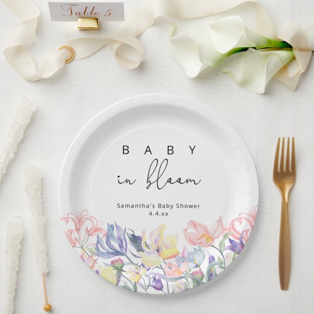 Wildblumen - Baby in blühender Babydusche Pappteller (Hochzeit)