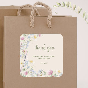 Wildblumen-Baby-Party für Paare Quadratischer Aufkleber