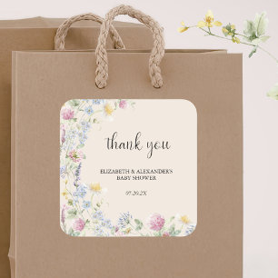 Wildblumen-Baby-Party für Paare Quadratischer Aufkleber