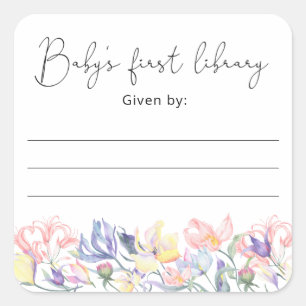 Wildblumen-Baby-Shower-Exlibris, Bücher für Baby Quadratischer Aufkleber