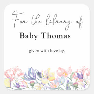 Wildblumen- Baby Shower Exlibris, Bücher für Baby Quadratischer Aufkleber