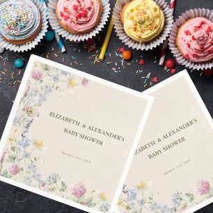 Wildblumen-Baby-Shower für Paare, grüne Schrift Serviette