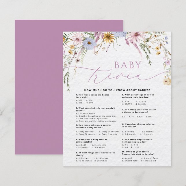 Wildblumen Baby Trivia Baby Showkarte (Vorne/Hinten)