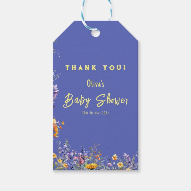 Wildblumen Babydusche Geschenkmarke Geschenkanhänger (Vorderseite)