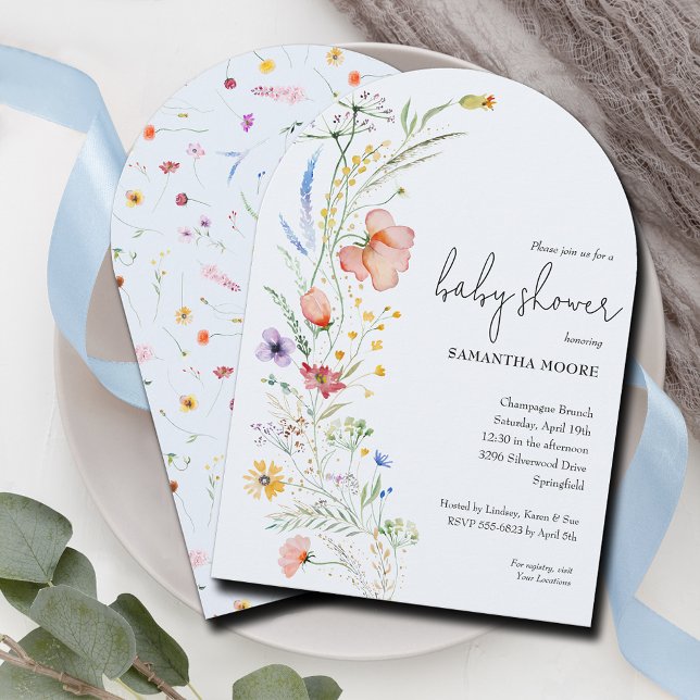 Wildblumen Babydusche oben Einladung (Wildflowers boy baby shower arch-top invitation - Order INSTANT DOWNLOAD and or PRINTED or both!)