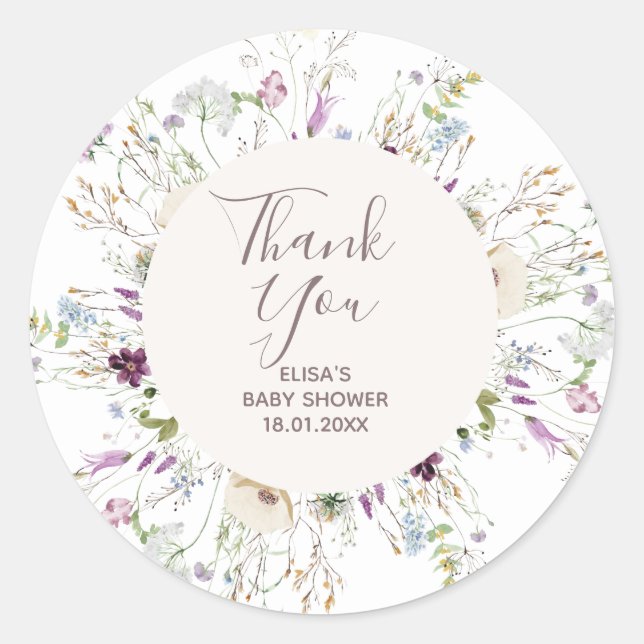 Wildblumen Babydusche Vielen Dank Aufkleber (Vorderseite)