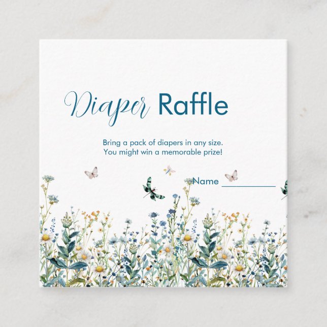 Wildblumen Babydusche-Windel-Gewinnspiel Begleitkarte (Vorderseite)