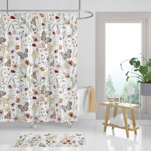 Wildblumen Badezimmer Dekoration, Monarch Butterfl Duschvorhang