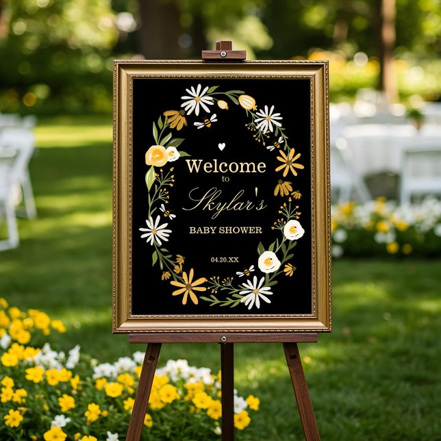 Wildblumen & Bee Baby Dusche Begrüßungszeichen Poster (Wildflowers & Bee Baby Shower Welcome Sign)