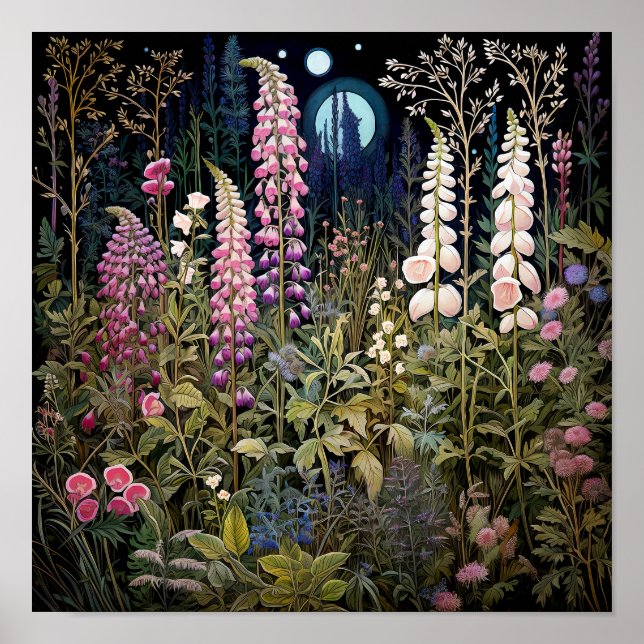 Wildblumen bei Nachtkunstdruck Poster (Vorne)