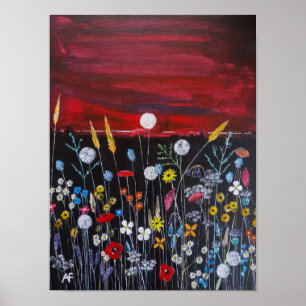 Wildblumen bei Sonnenuntergang Gemälde von Alfred  Poster