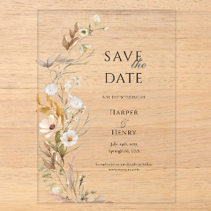 Wildblumen Beige Boho Botanisch Save the Date Acryleinladungen