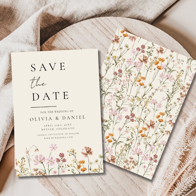 Wildblumen Beige Boho Save the Date Minimalistisch (Von Creator hochgeladen)