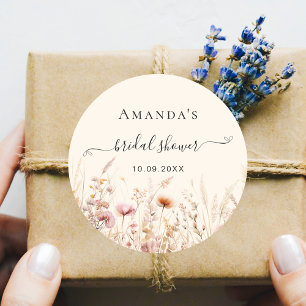 Wildblumen beigefarbene Herbstliebe rosa Brautpart Runder Aufkleber