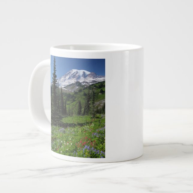 Wildblumen beim Mount Rainier Jumbo-Tasse (Vorderseite Links)