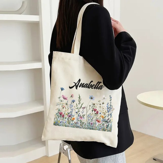 Wildblumen-Beutel für Geburtstag oder Abschluss Tragetasche (personalized name tote, bridesmaid gift, bridesmaid proposal tote, bridal shower gift, bachelorette)