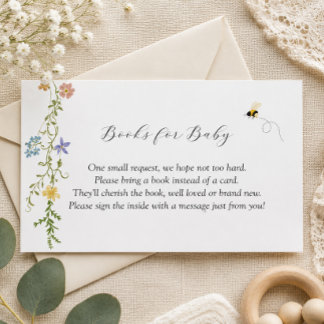 Wildblumen-Biene-Baby-Shower-Bücher-für-Baby-Karte Begleitkarte