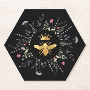 Wildblumen Bienendesign auf schwarz Untersetzer