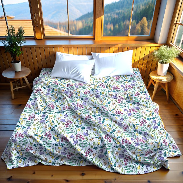 Wildblumen Blau Fleece Blanket, groß (Wildflowers Blue Fleece Blanket, Large)