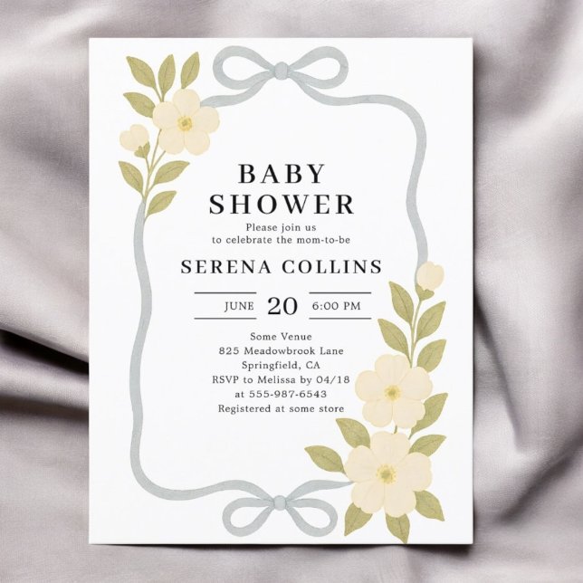 Wildblumen Blaue Schleife Baby Shower Postkarte (Von Creator hochgeladen)