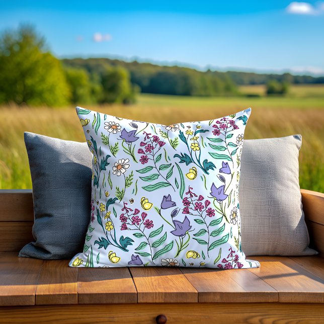 Wildblumen Blauer Kissen (Wildflowers Blue Throw Pillow)