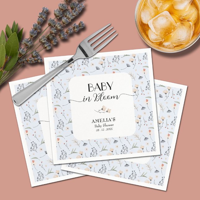 Wildblumen Blue Boy Baby Dusche Serviette (Baby in Bloom wildflowers on blue boy baby shower napkins)