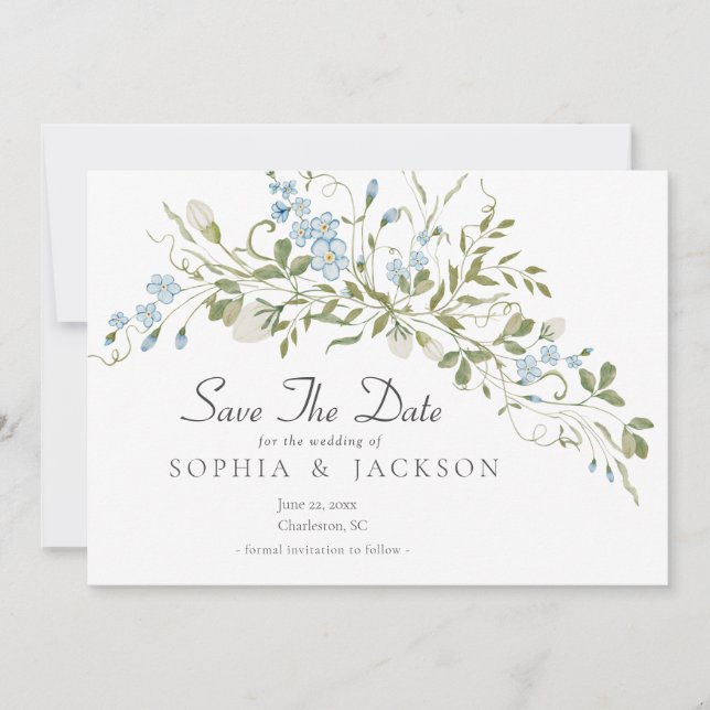 Wildblumen Blue Green Wedding speichern das Datum (Vorderseite)