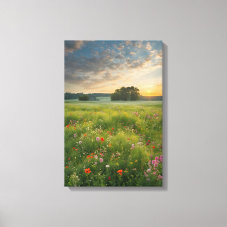 Wildblumen blühen auf den Feldern bei Dämmerung Leinwanddruck