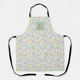 Wildblumen-Blumen-All-Over-Print-Schürze mit Initi Schürze