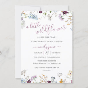 Wildblumen-Blumen-Natur Lila Babyparty Einladung