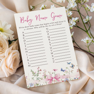 Wildblumen-Blumen-Rosa-Schleife-Baby-Party-Namen-S Mitteilungskarte