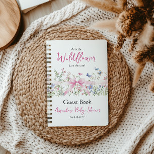 Wildblumen-Blumen-Rosa-Schleife-Baby-Shower-Gast Notizbuch