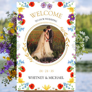 Wildblumen Blumen Weiß Foto Hochzeit Willkommenssc Poster