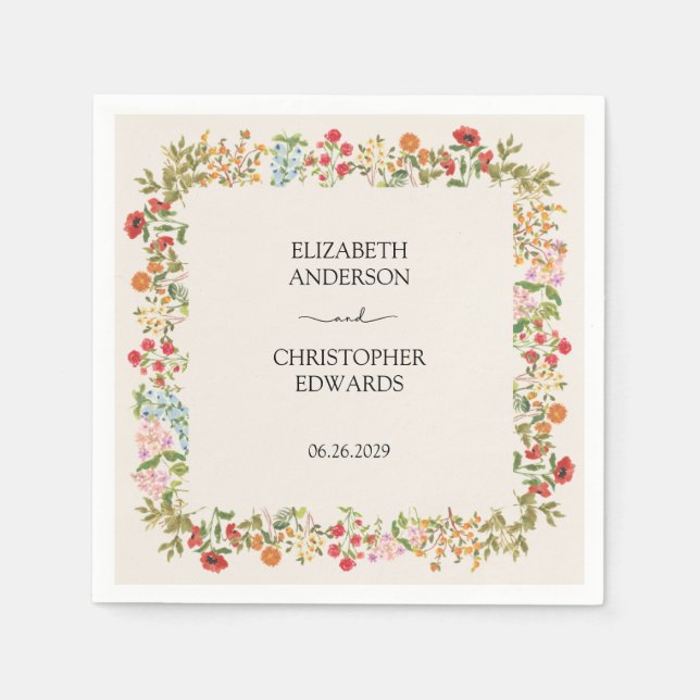 Wildblumen Blumengarten Hochzeit Serviette (Vorderseite)