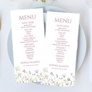 Wildblumen-Blumengarten-Hochzeitsessen Menükarte