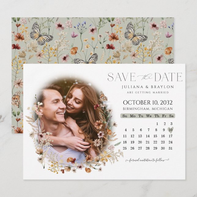 Wildblumen Blumenkalender und Foto Save The Date (Vorne/Hinten)
