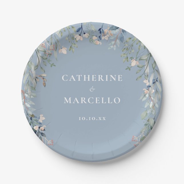 Wildblumen Blumenkaskade Dusty Blue Wedding Pappteller (Vorderseite)