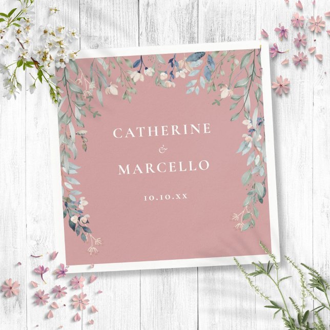 Wildblumen Blumenkaskade Dusty Rose Rosa Hochzeit Serviette (Wildflowers Floral Cascade Dusty Rose Pink Wedding Napkins)