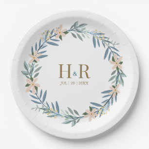 Wildblumen-Blumenkrone Hochzeit Anfangsbuchstaben Pappteller