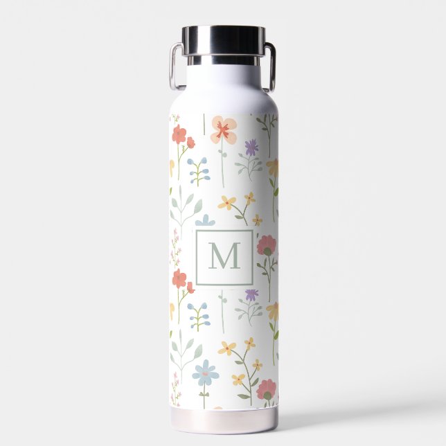Wildblumen Blumenmuster Monogramm Trinkflasche (Vorne)