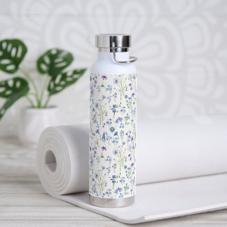 Wildblumen-Blumenmuster-Wasserfarbe Blau Lila Trinkflasche