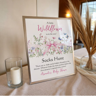 Wildblumen-Blumenrosa-Bogen-Baby-Shower-Socken-Jag Poster