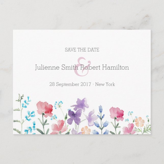 Wildblumen BlumenWedding Speichern Sie das Datum P Ankündigungspostkarte (Vorderseite)