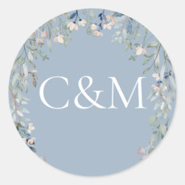 Wildblumen Bluthochblauer Monogramm Runder Aufkleber